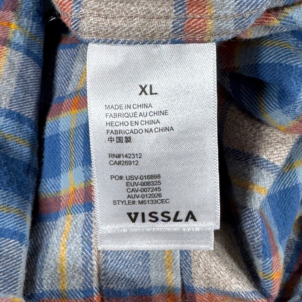 VISSLA Central Coast ECO Flannel Shirt Mens XL Blue Orange Organic Cotton Plaid - Picture 6 of 13